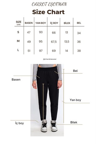 Siyah Kadın Havuç Paça Eşofman Altı Carrot Fit Pantolon - Bunny