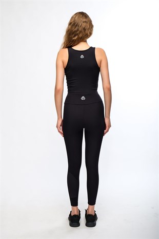 Siyah Kadın Fitilli Askılı Crop Atlet  - Luna