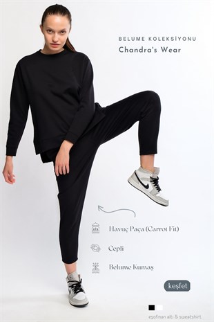 Siyah Kadın Havuç Paça Eşofman Altı Carrot Fit Pantolon - Bunny