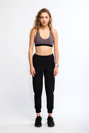 Siyah Kadın Yüksek Bel Jogger Eşofman Altı Pantolon - Rego