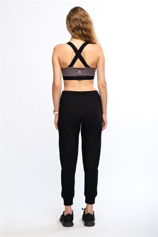 Siyah Kadın Yüksek Bel Jogger Eşofman Altı Pantolon - Rego