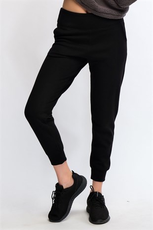 Siyah Kadın Yüksek Bel Jogger Eşofman Altı Pantolon - Rego