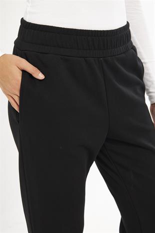 Siyah Kadın Lastik Paçalı Jogger Şardonlu Eşofman Altı - Karmena