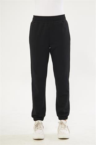 Siyah Kadın Lastik Paçalı Jogger Şardonlu Eşofman Altı - Karmena