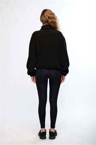 Siyah Kadın Peluş Sweatshirt - Rope
