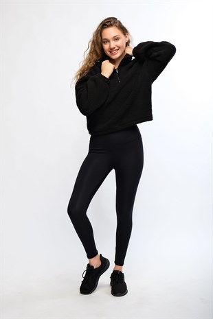 Siyah Kadın Peluş Sweatshirt - Rope