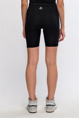 Siyah Kadın Yüksek Bel Soft Touch Biker Kısa Şort Spor Tayt - Pageda