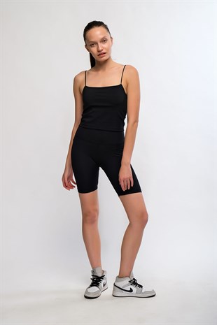Siyah Kadın Yüksek Bel Soft Touch Biker Kısa Şort Spor Tayt - Pageda