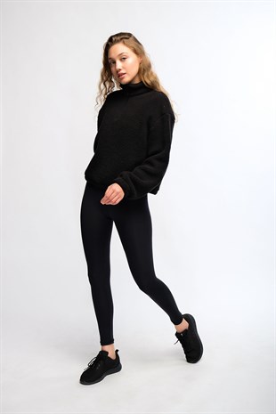Siyah Kadın Yüksek Bel Soft Touch Spor Tayt - Lemina