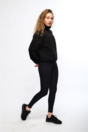 Siyah Kadın Yüksek Bel Soft Touch Spor Tayt - Lemina