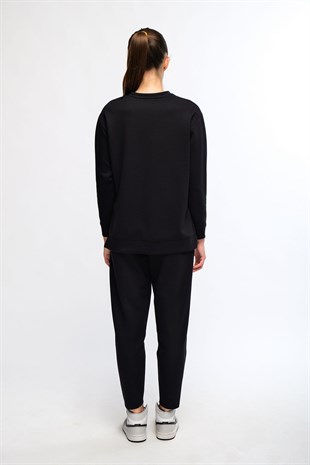 Siyah Kadın Yırtmaç Detaylı Sweatshirt - Frey