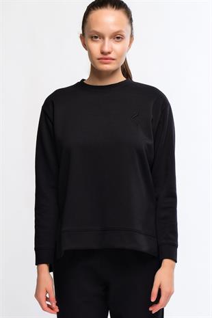 Siyah Kadın Yırtmaç Detaylı Sweatshirt - Frey