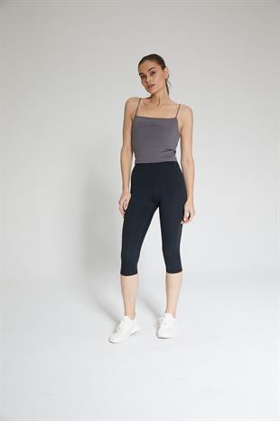 Siyah Kadın Yüksek Bel Soft Touch Kapri Diz Altı Tayt - Fiona
