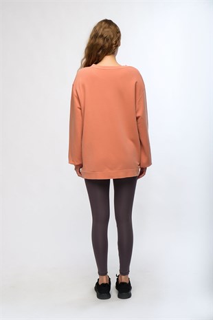 Turuncu Kadın Mineral Boyalı Organik Pamuklu Oversize Sweatshirt - Paula