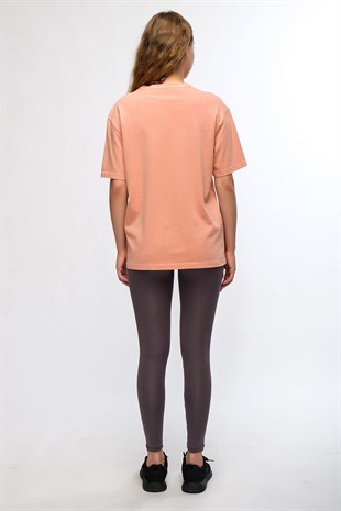 Turuncu Kadın Mineral Boyalı Organik Pamuklu Oversize T-shirt - Maya