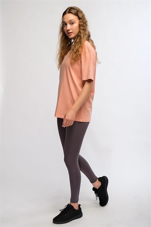 Turuncu Kadın Mineral Boyalı Organik Pamuklu Oversize T-shirt - Maya