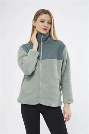 Yeşil Hybrid Fermuarlı Sherpa Hırka - Auro