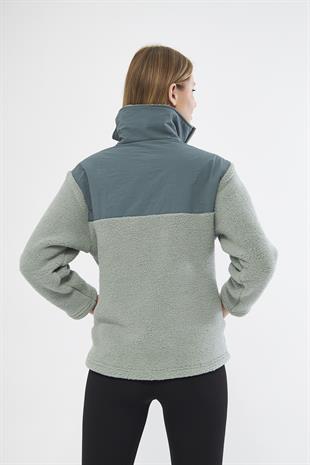Yeşil Hybrid Fermuarlı Sherpa Hırka - Auro