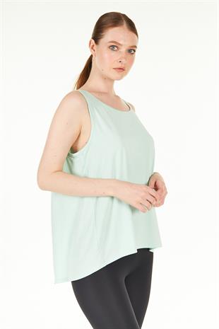 Yeşil Sırt Dekolteli Rahat Kalıp Kolsuz Modal T-shirt - Elisa