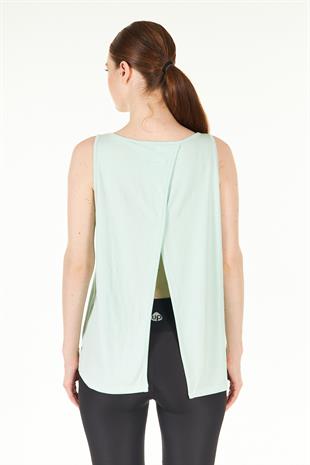 Yeşil Sırt Dekolteli Rahat Kalıp Kolsuz Modal T-shirt - Elisa