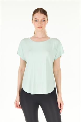 Yeşil Yırtmaç Detaylı Rahat Kalıp Modal T-shirt - Dora