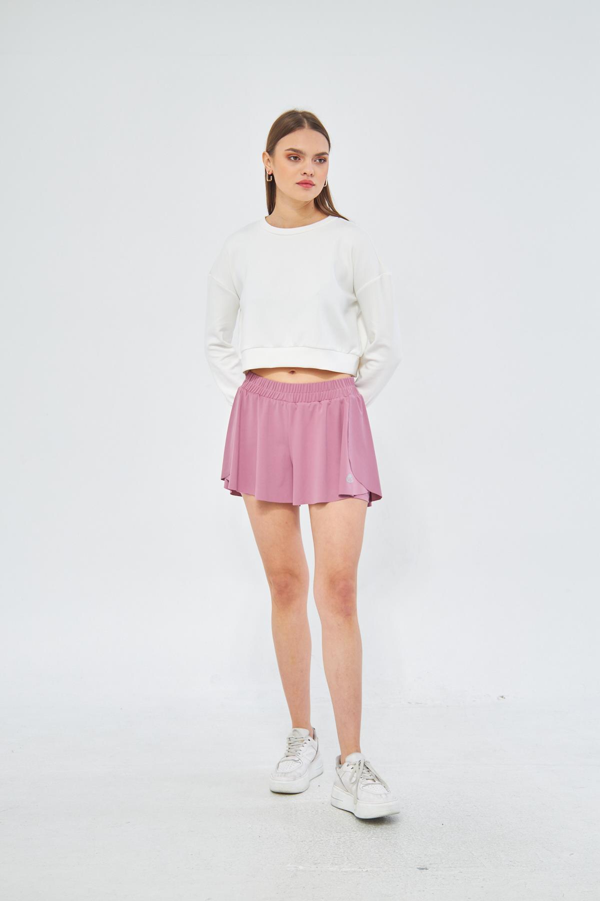 Beyaz Kadın Uzun Kollu Crop Sweatshirt - Gobi