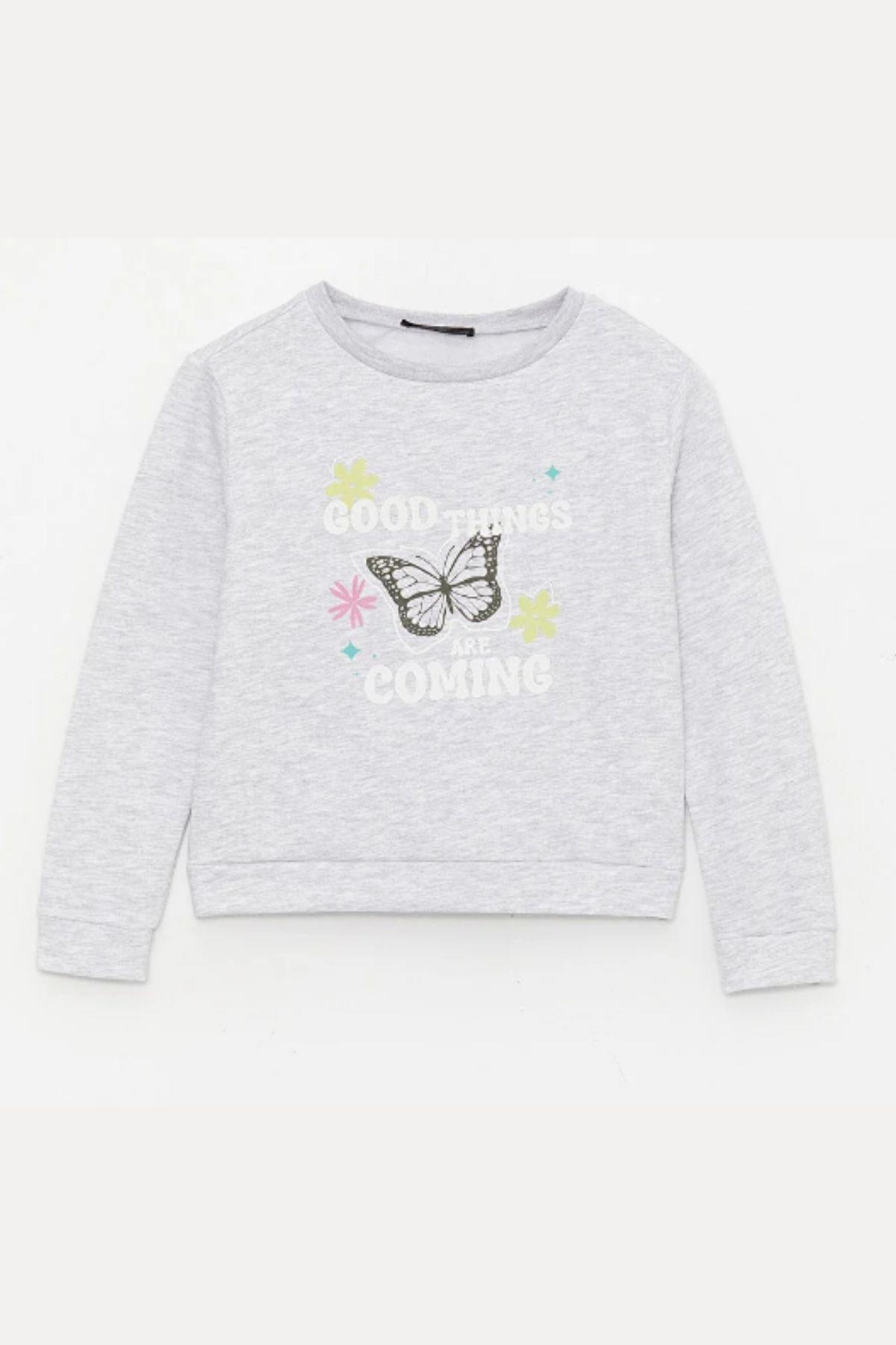 Kız Çocuk Sweatshirt Baskılı Gri Melanj- Miranda