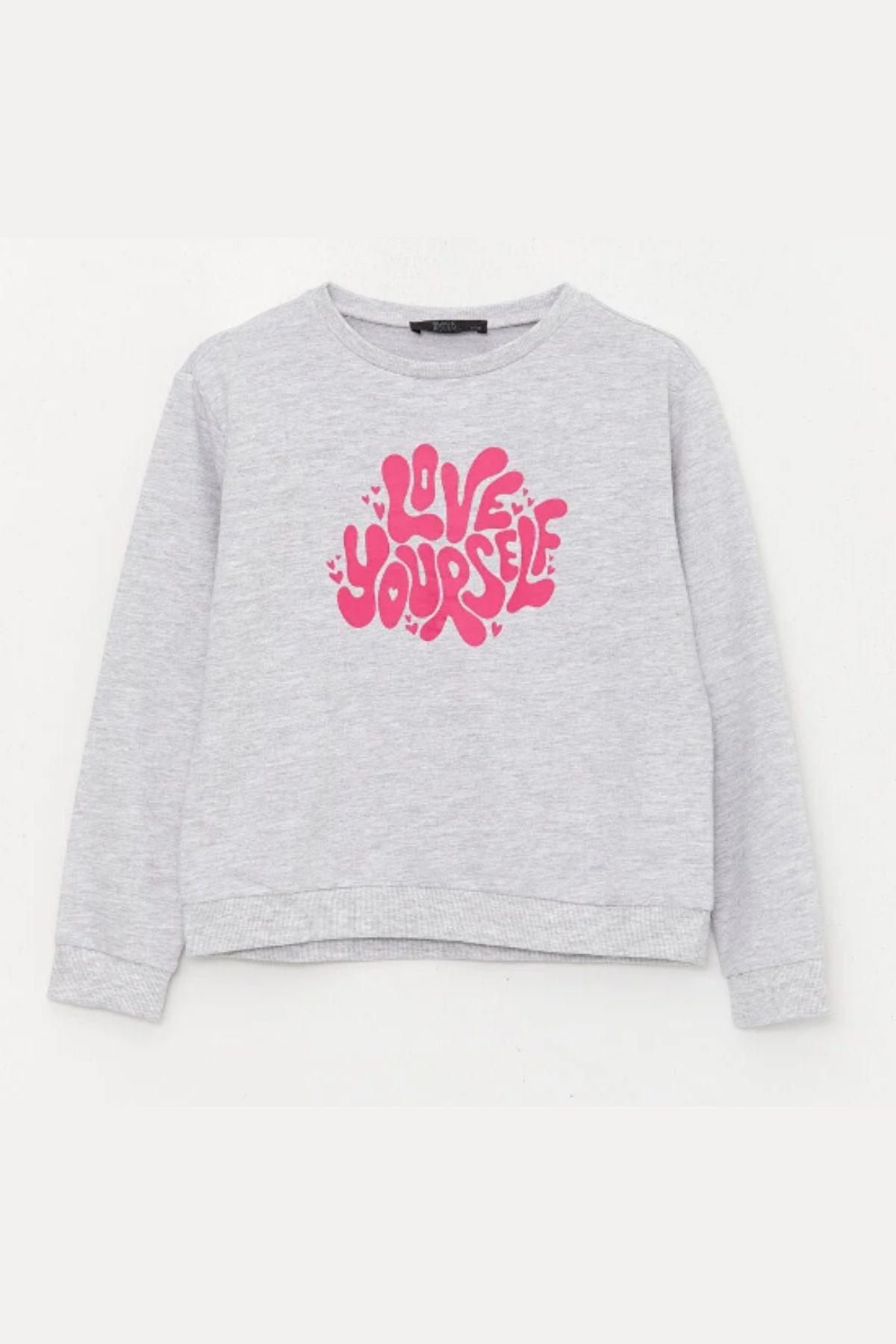Kız Çocuk Sweatshirt Baskılı Gri- Serena