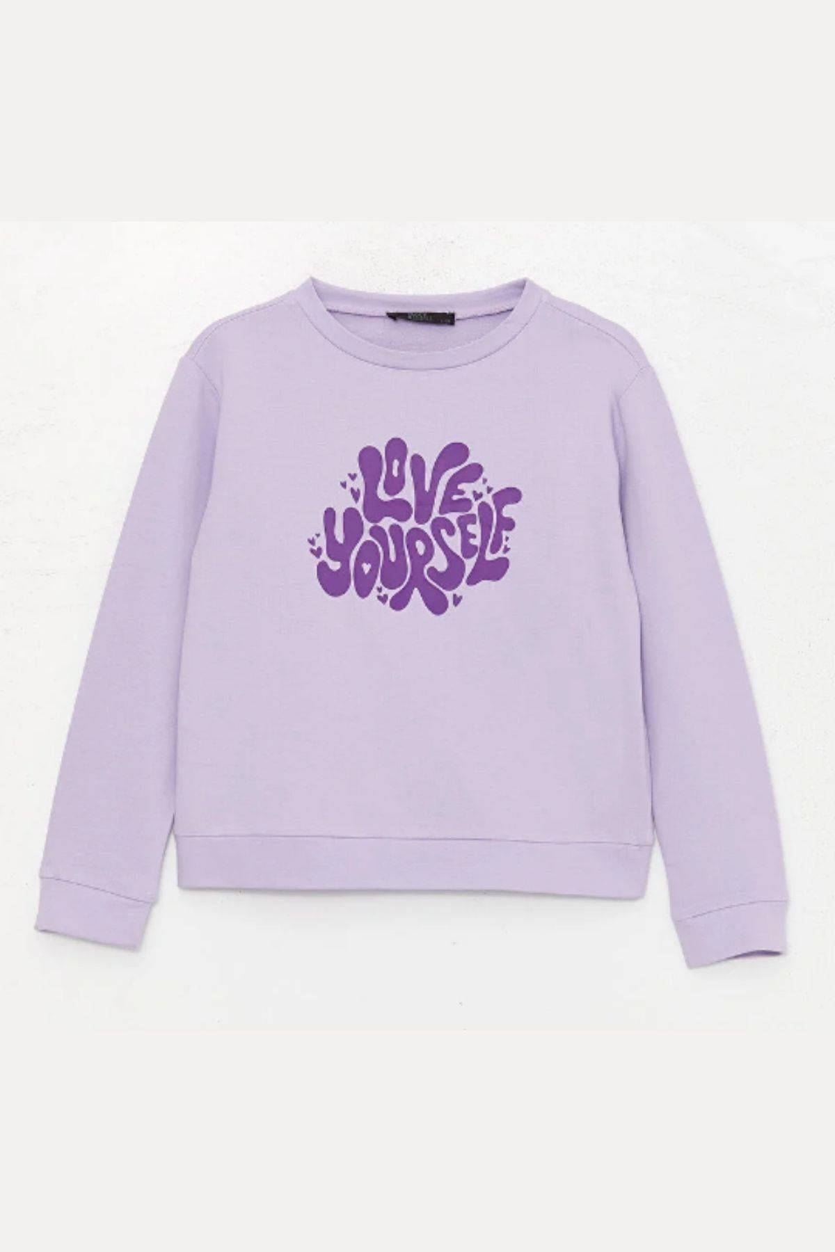 Kız Çocuk Sweatshirt Baskılı Mor- Serena