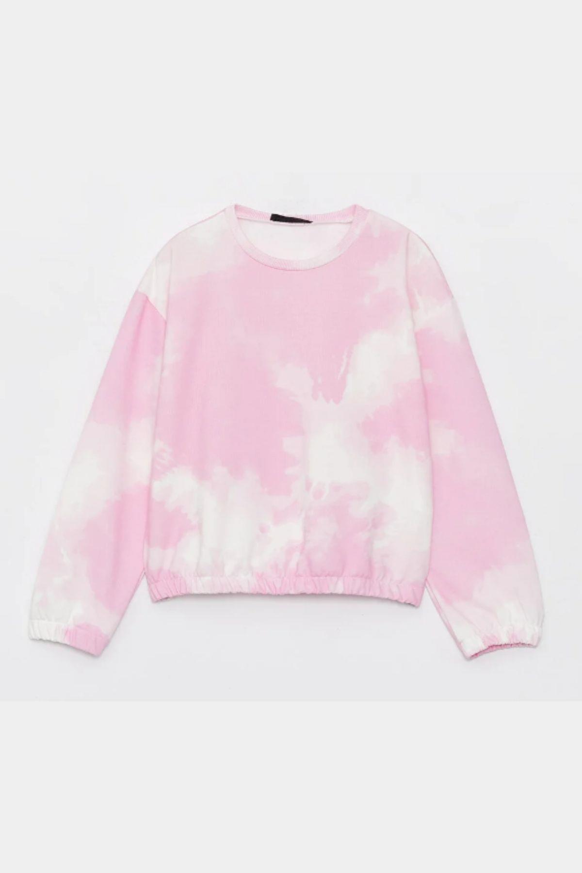 Kız Çocuk Sweatshirt Batik Desenli Pembe- Mila