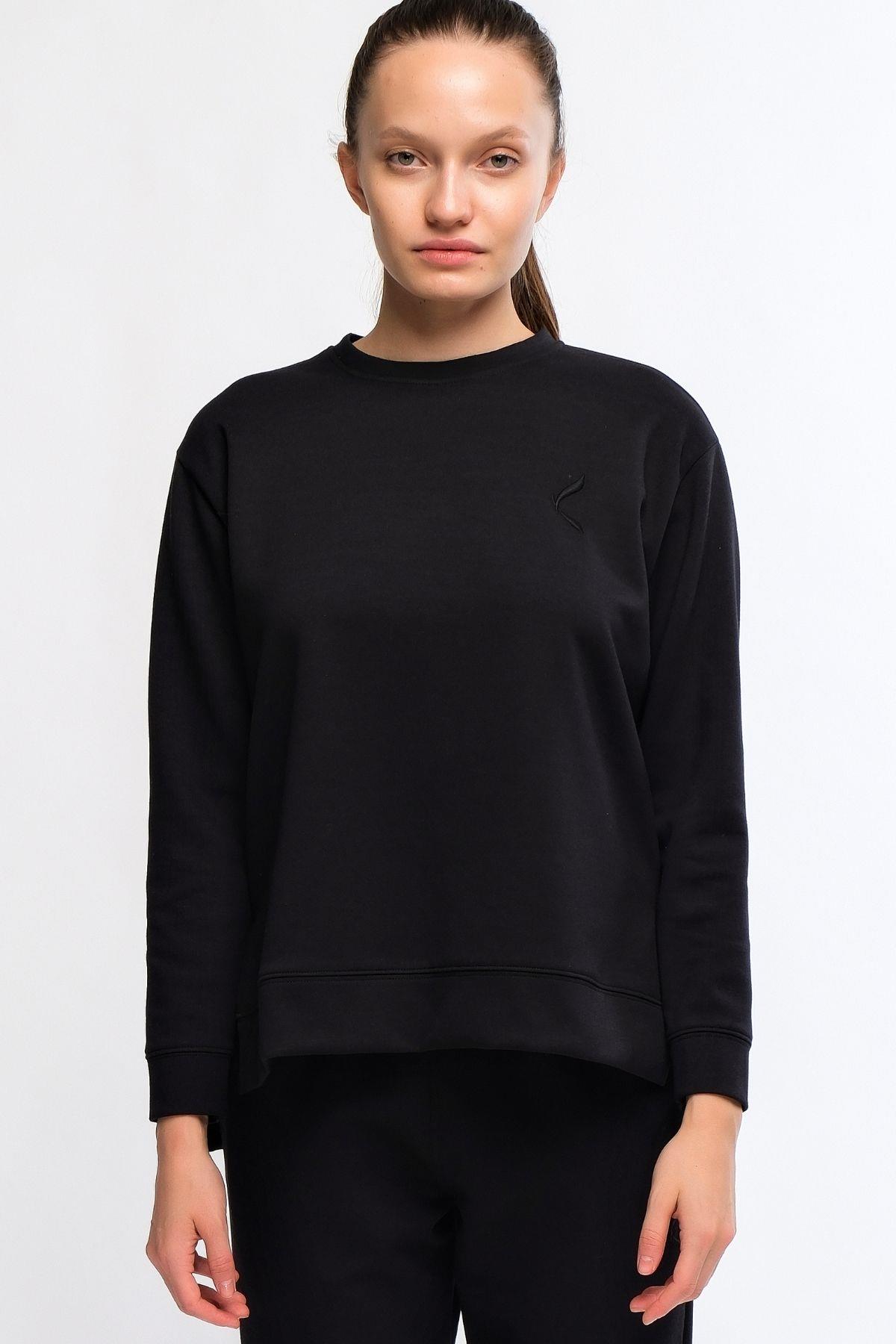 Siyah Kadın Yırtmaç Detaylı Sweatshirt - Frey