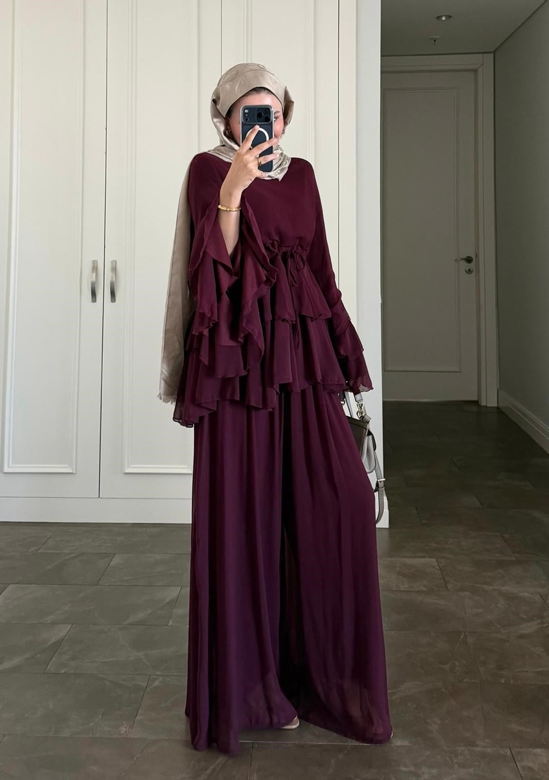 Lisa Pantolonlu Takım Bordo