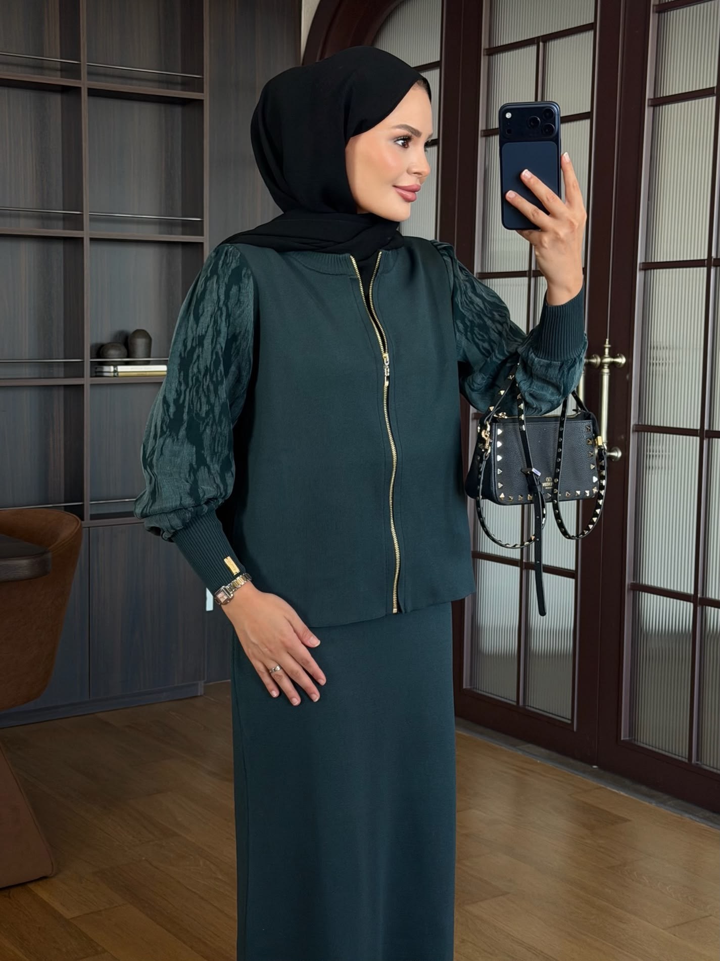 Kolu Jakarlı Triko Takım Haki