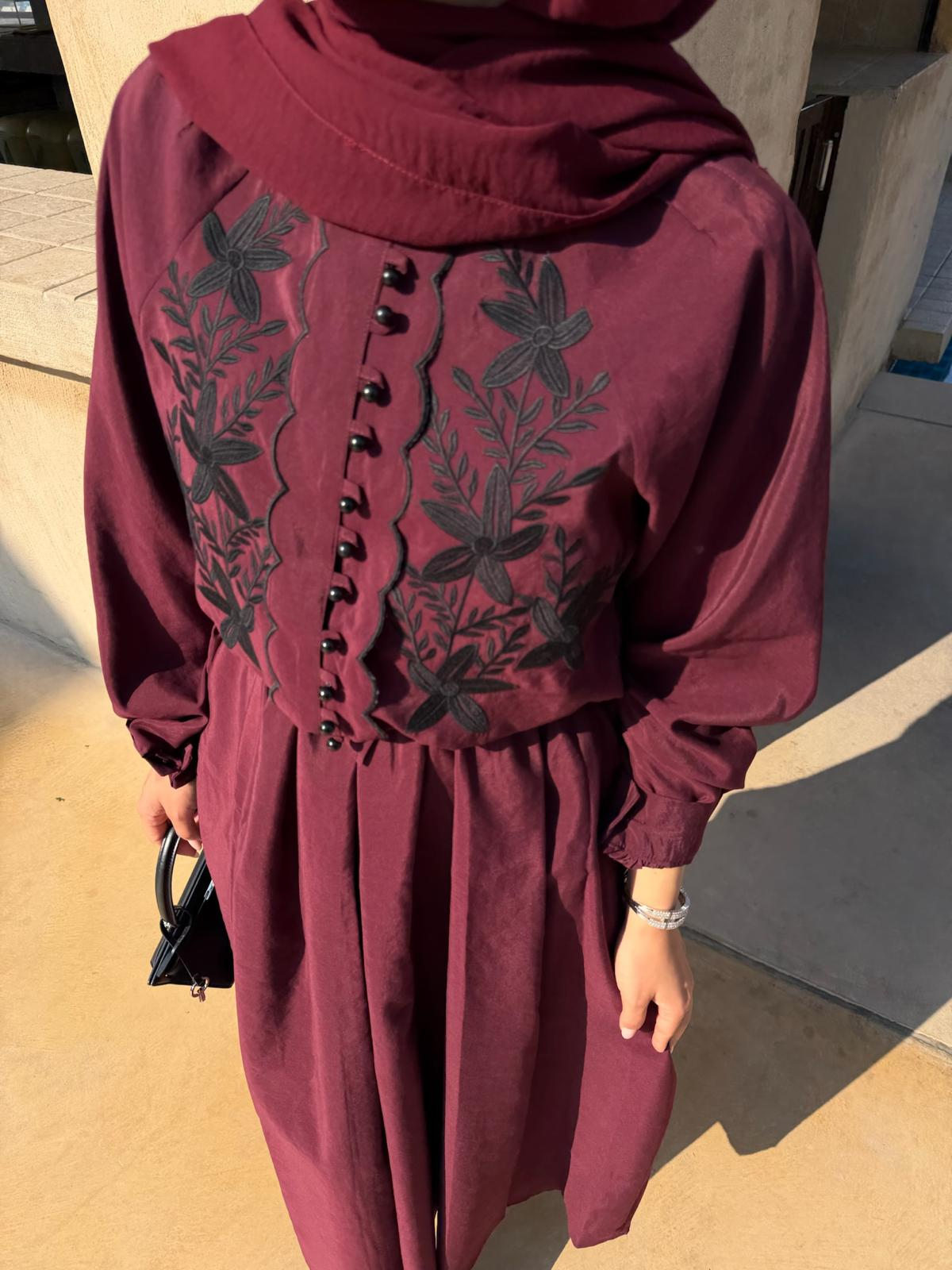 Nakışlı Etekli Takım Bordo 