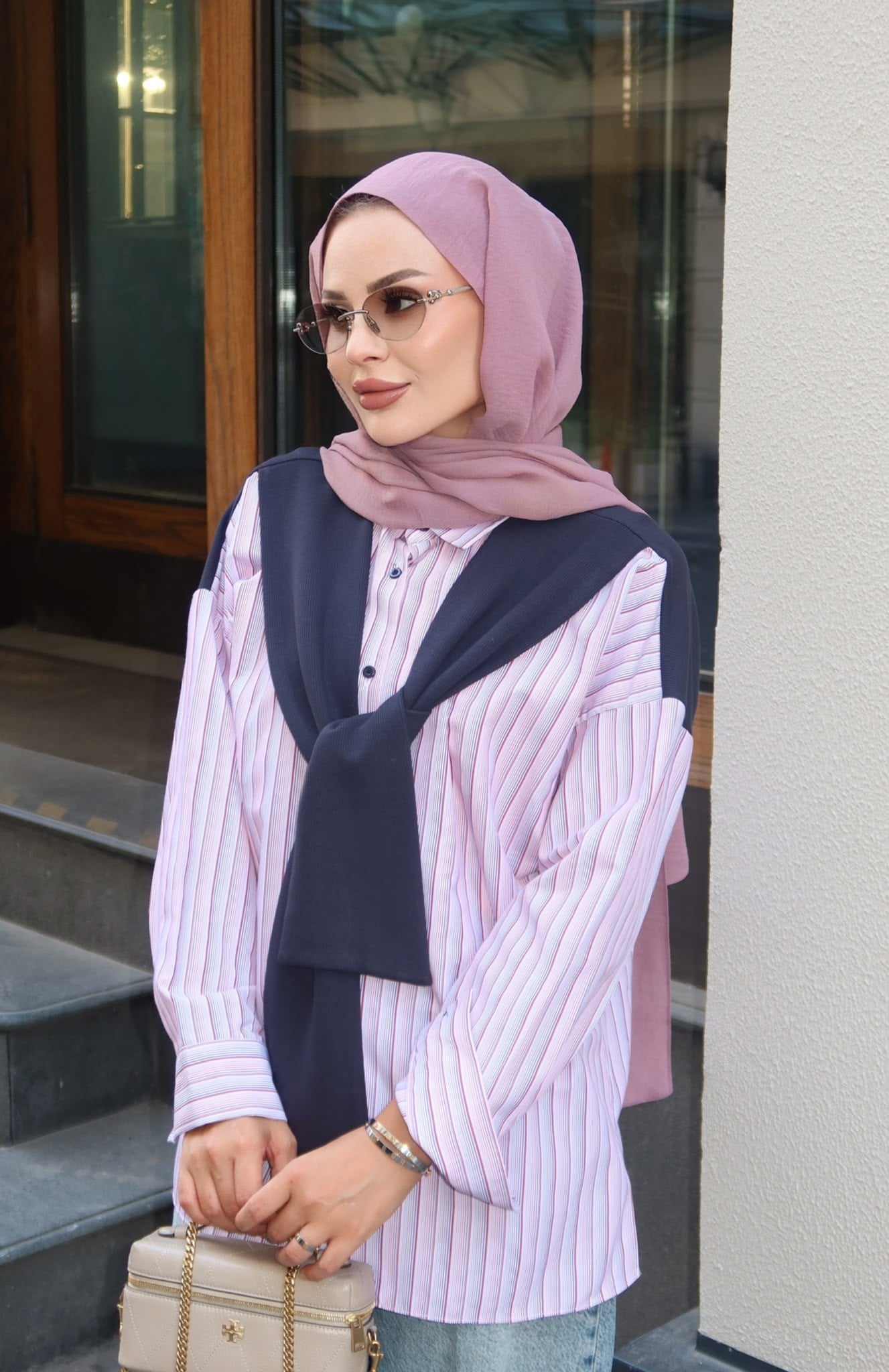 Sweat Detaylı Çizgili Gömlek Kırmızı