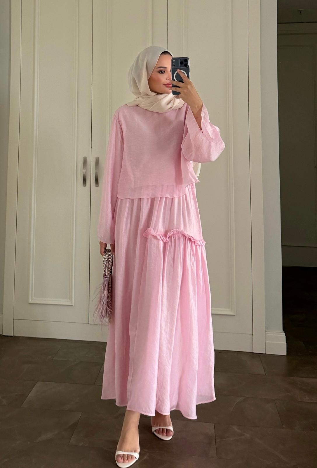 Sashe Etekli Takım Pembe