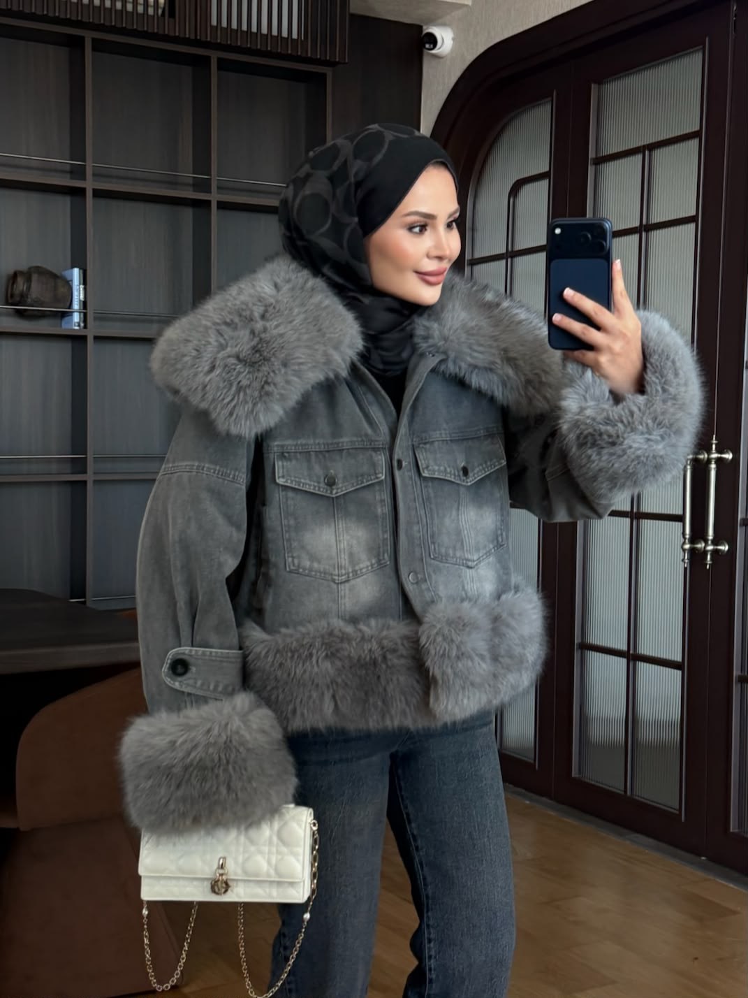 İthal Kürklü Denim Ceket