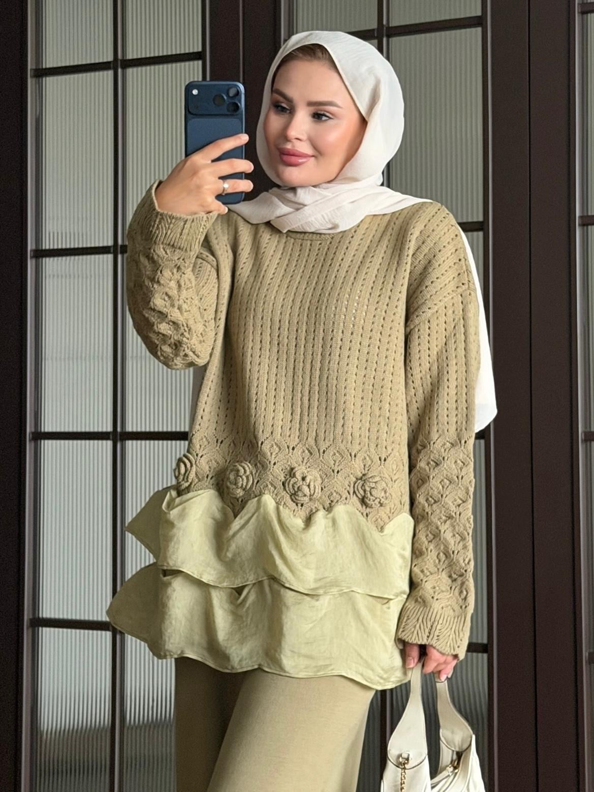 Fırfırlı Triko Takım Yeşil