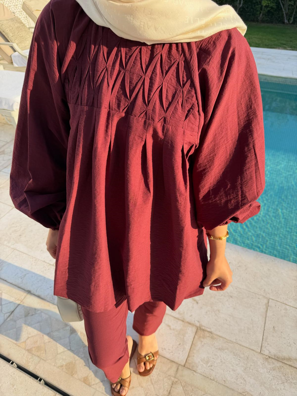 Badem Pantolonlu Takım Bordo