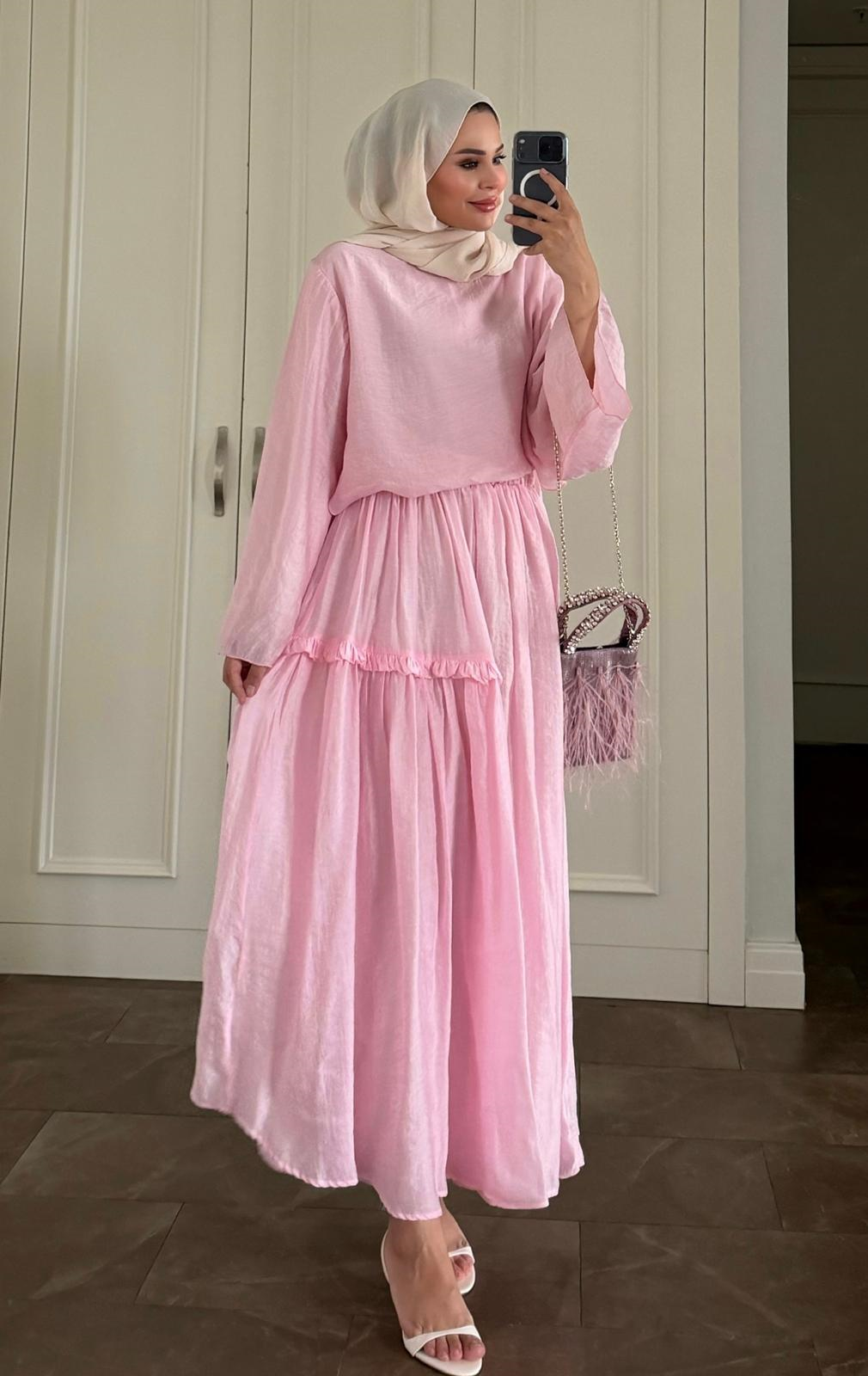 Sashe Etekli Takım Pembe