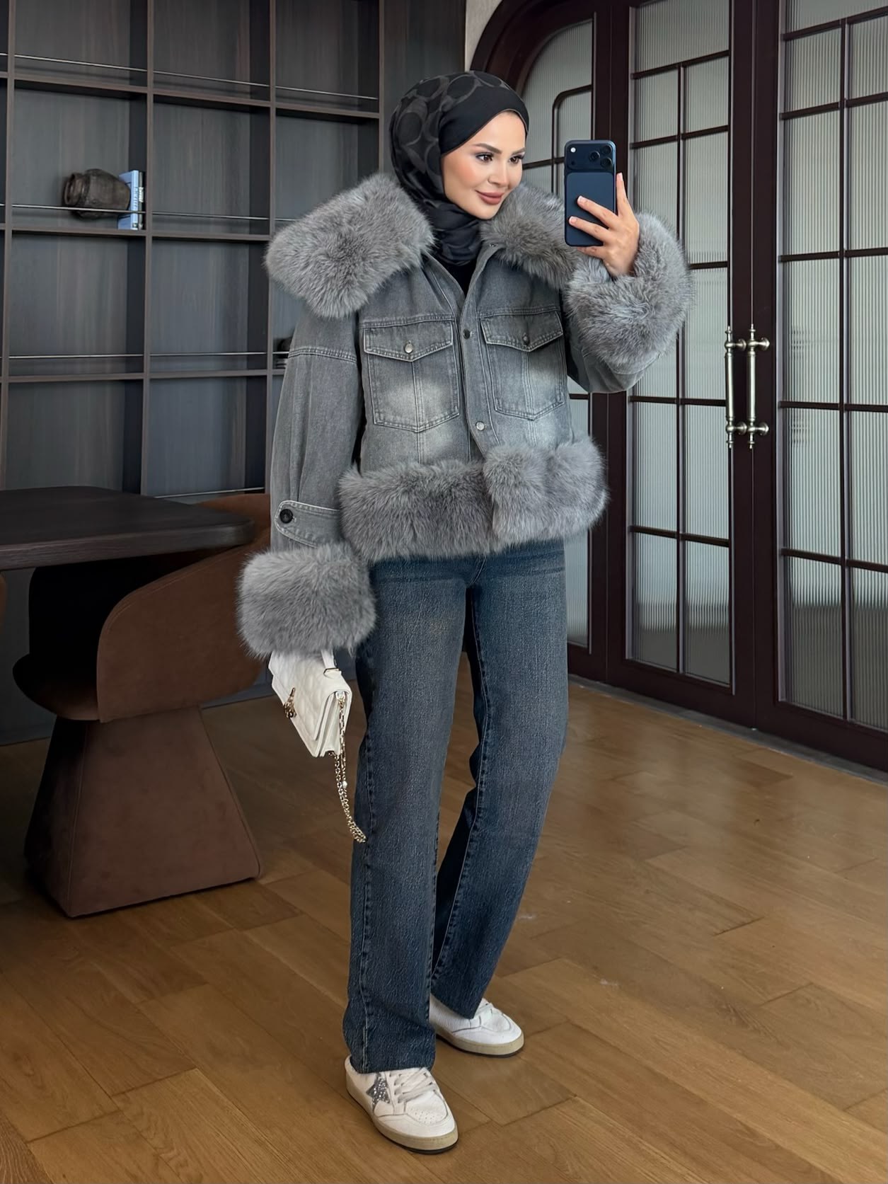 İthal Kürklü Denim Ceket