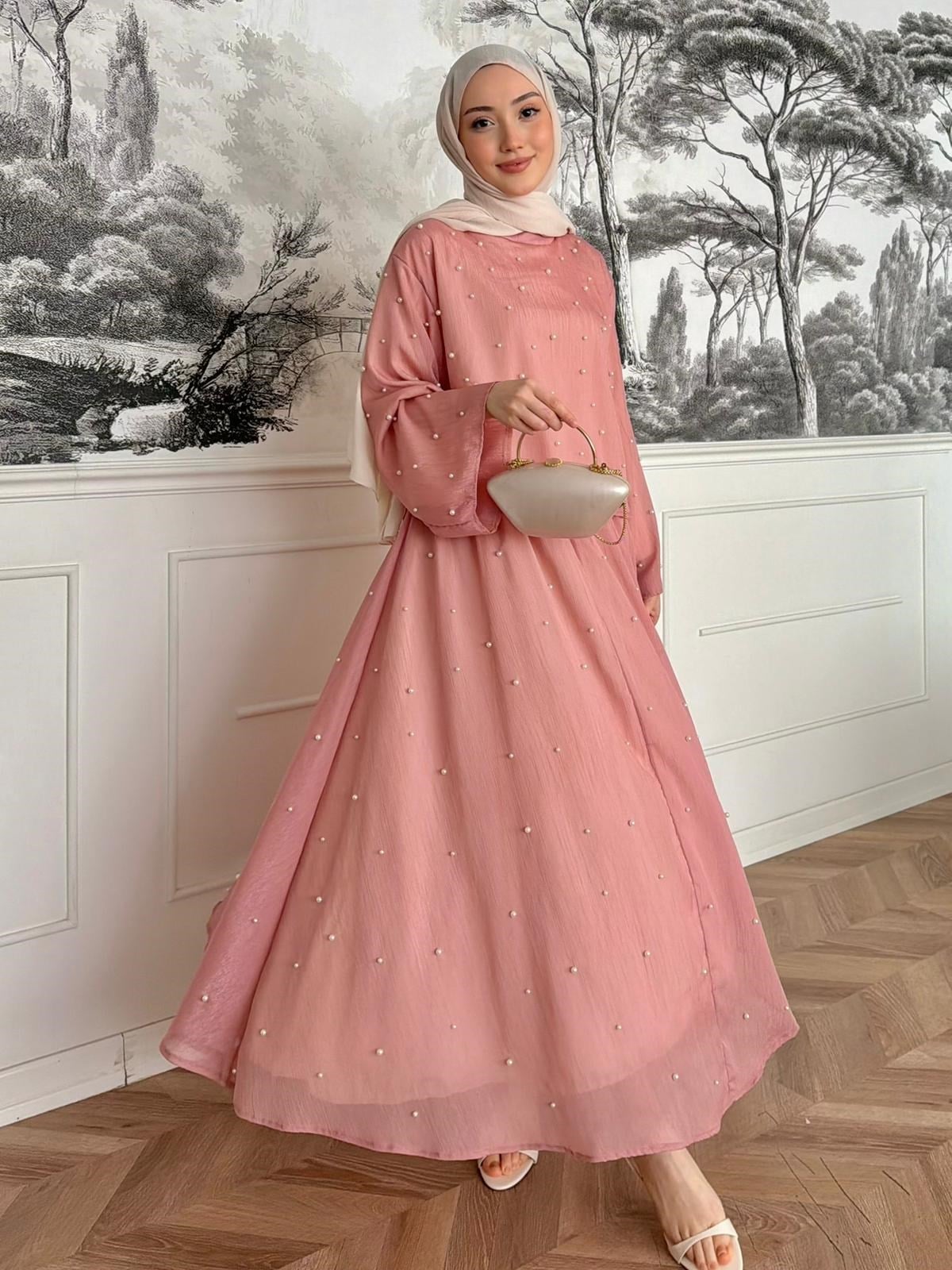 İncili Etekli Takım Pembe