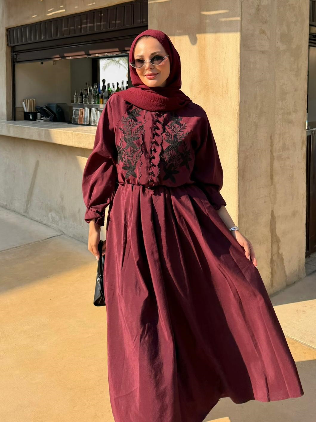 Nakışlı Etekli Takım Bordo 