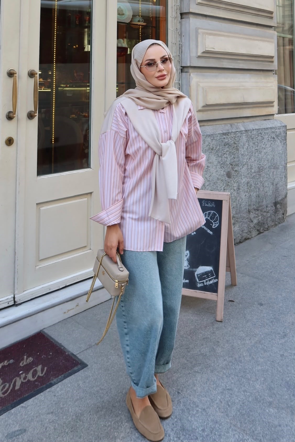 Sweat Detaylı Çizgili Gömlek Turuncu