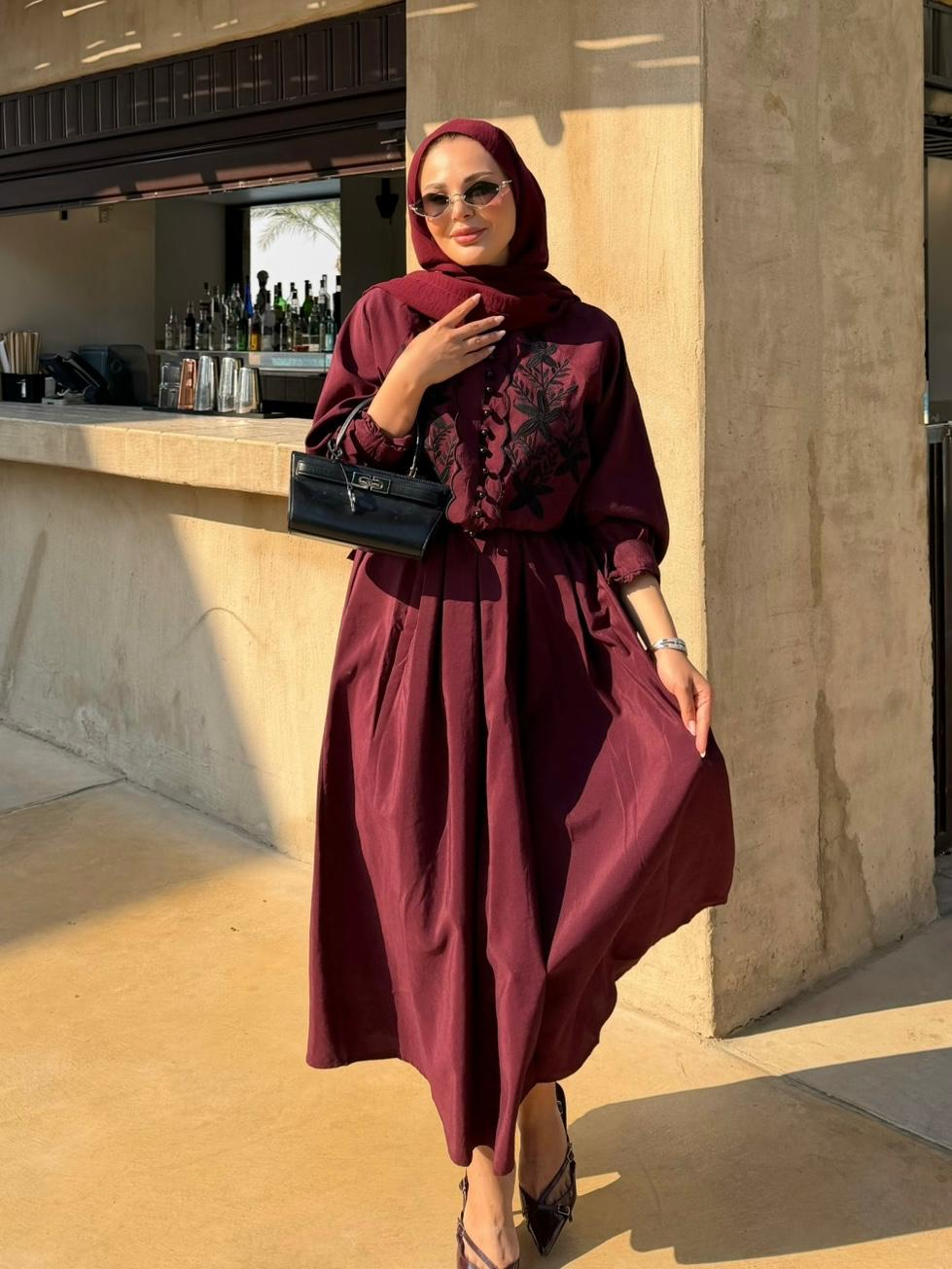 Nakışlı Etekli Takım Bordo 