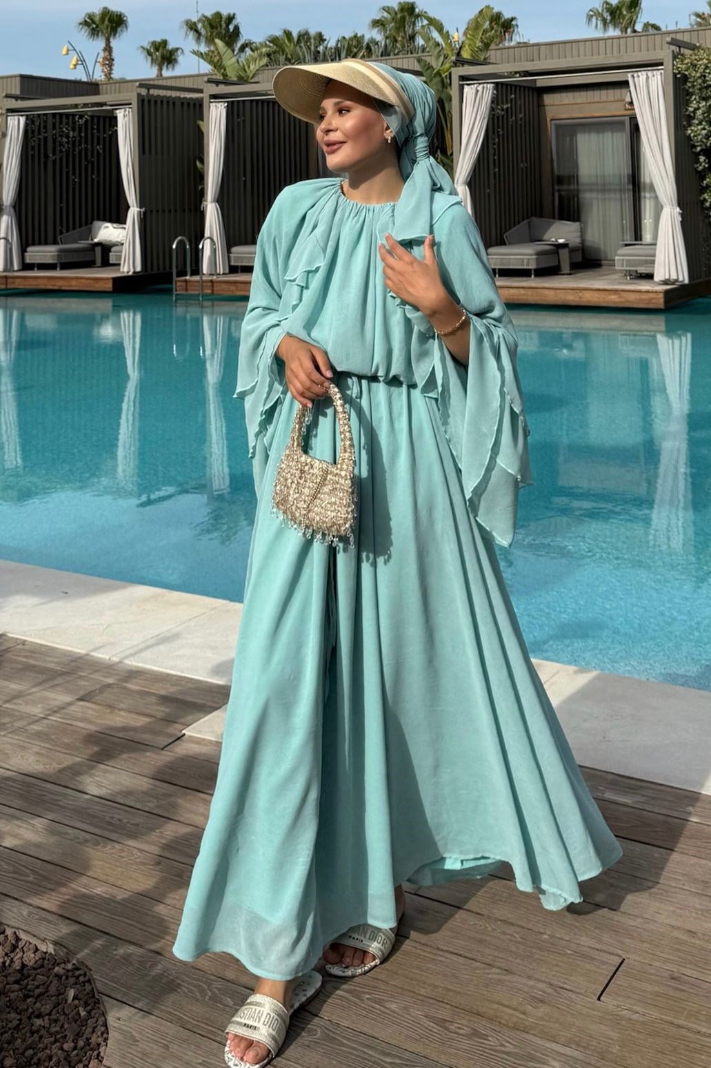 Farabalı Elbise Mint Yeşili 