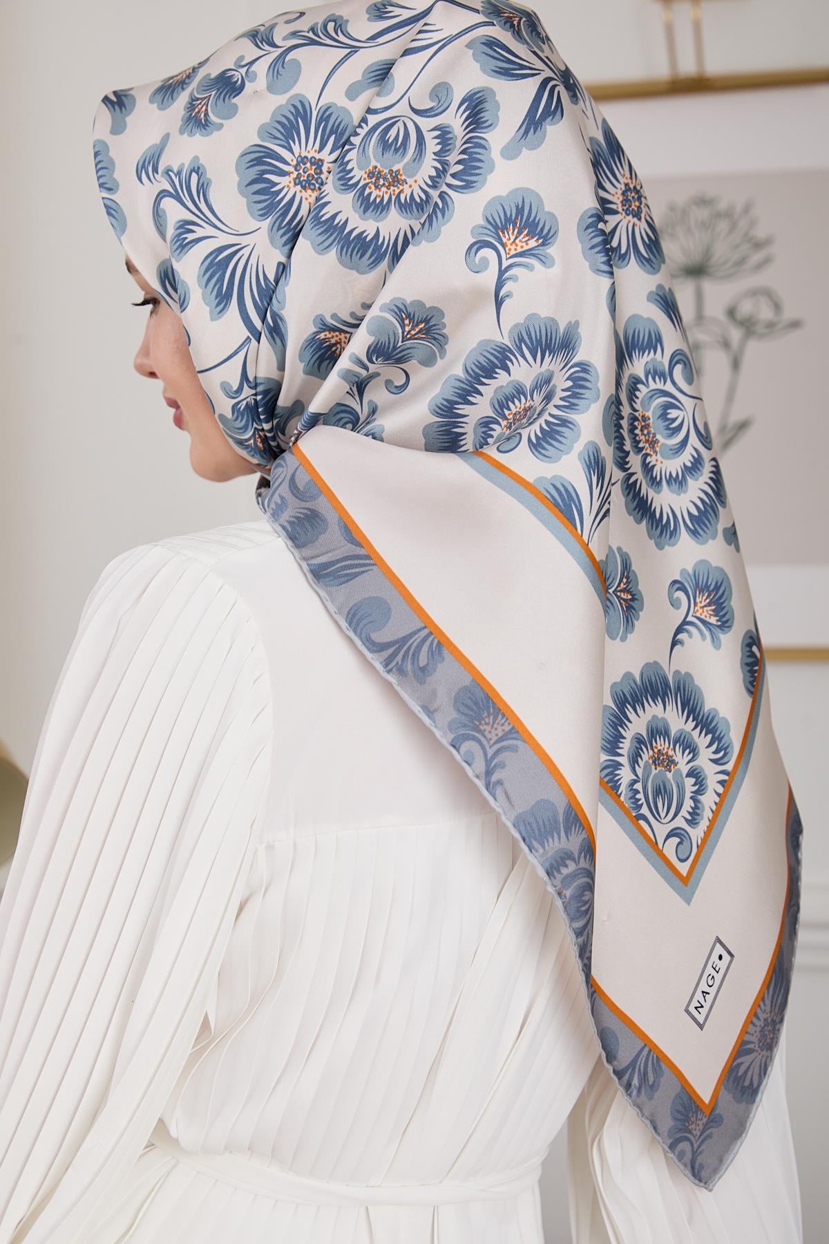 BOTANİK TWİLL İPEK EŞARP MAVİ 