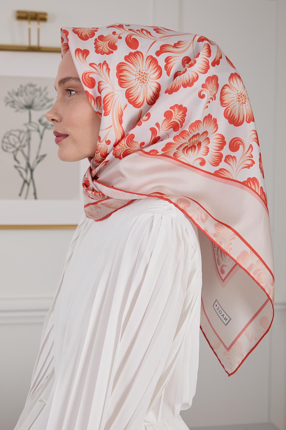 BOTANİK TWİLL İPEK EŞARP KIRMIZI