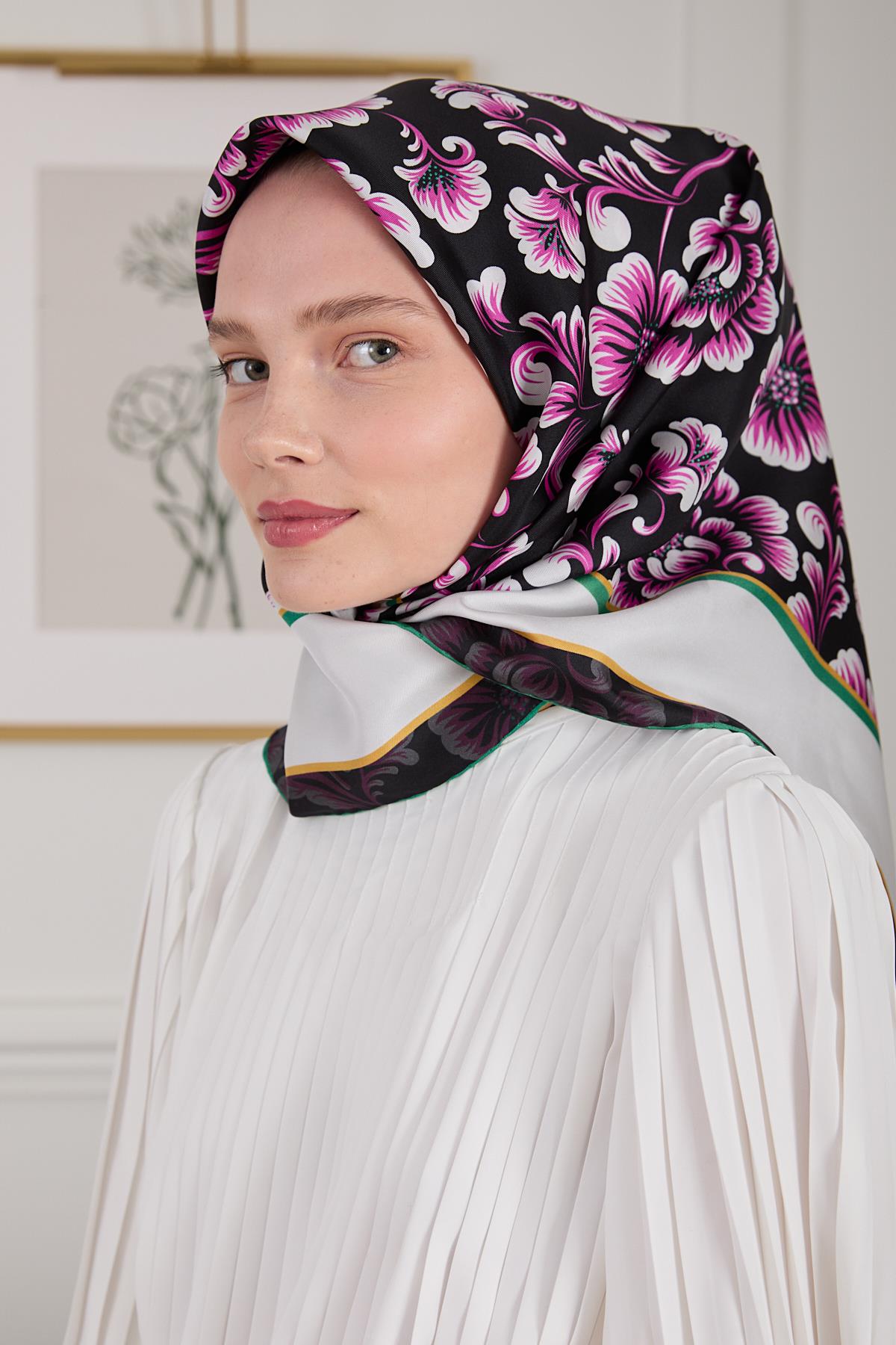 BOTANİK TWİLL İPEK EŞARP SİYAH