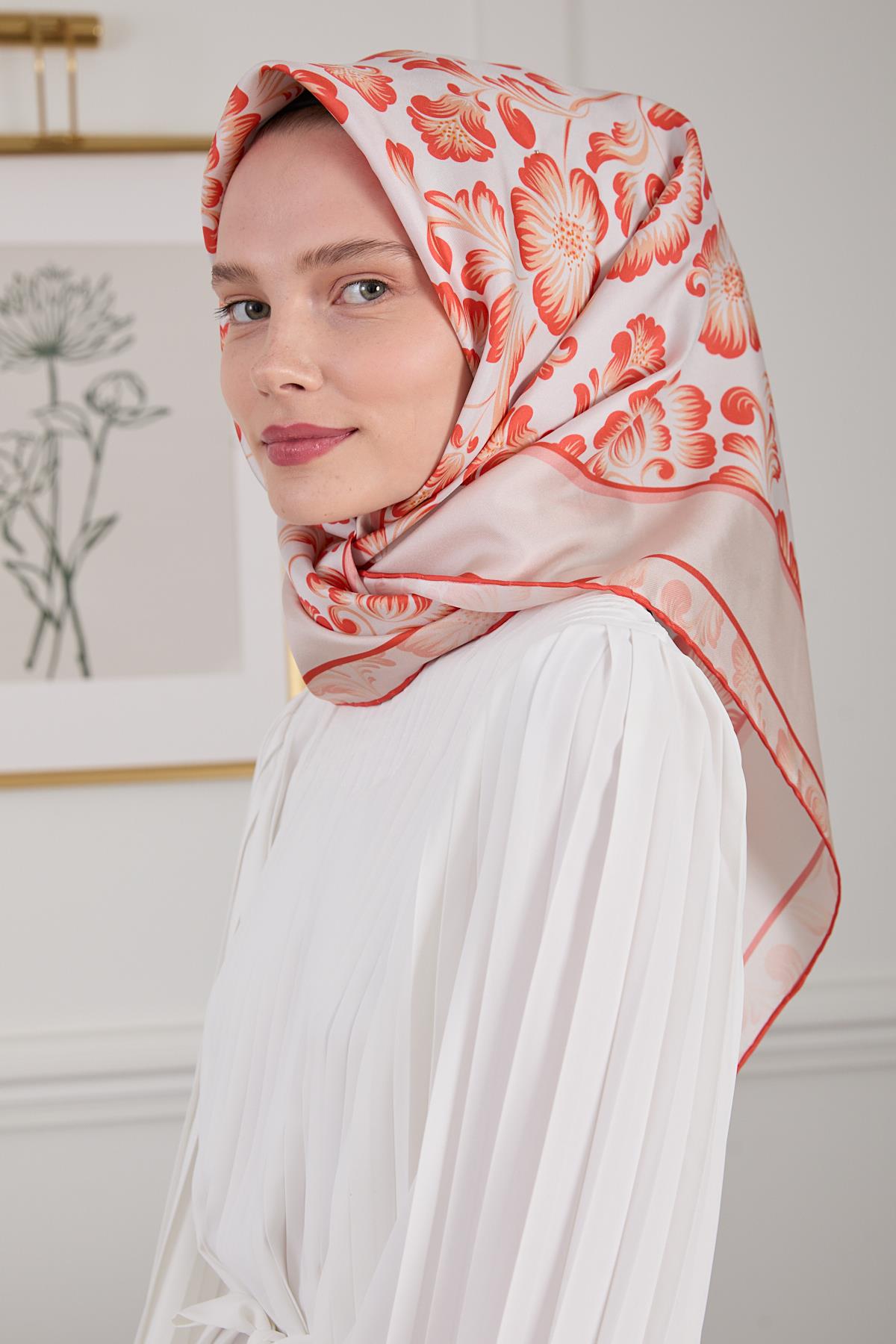 BOTANİK TWİLL İPEK EŞARP KIRMIZI